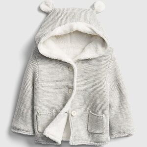 GAP Baby Bear Sherpa Gray Sweater Hoodie 12-18 Months